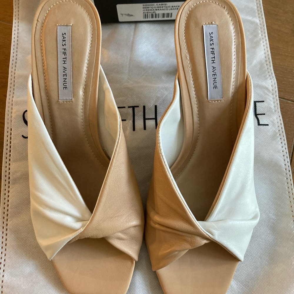 Saks Fifth Avenue Cream and Tan Mules